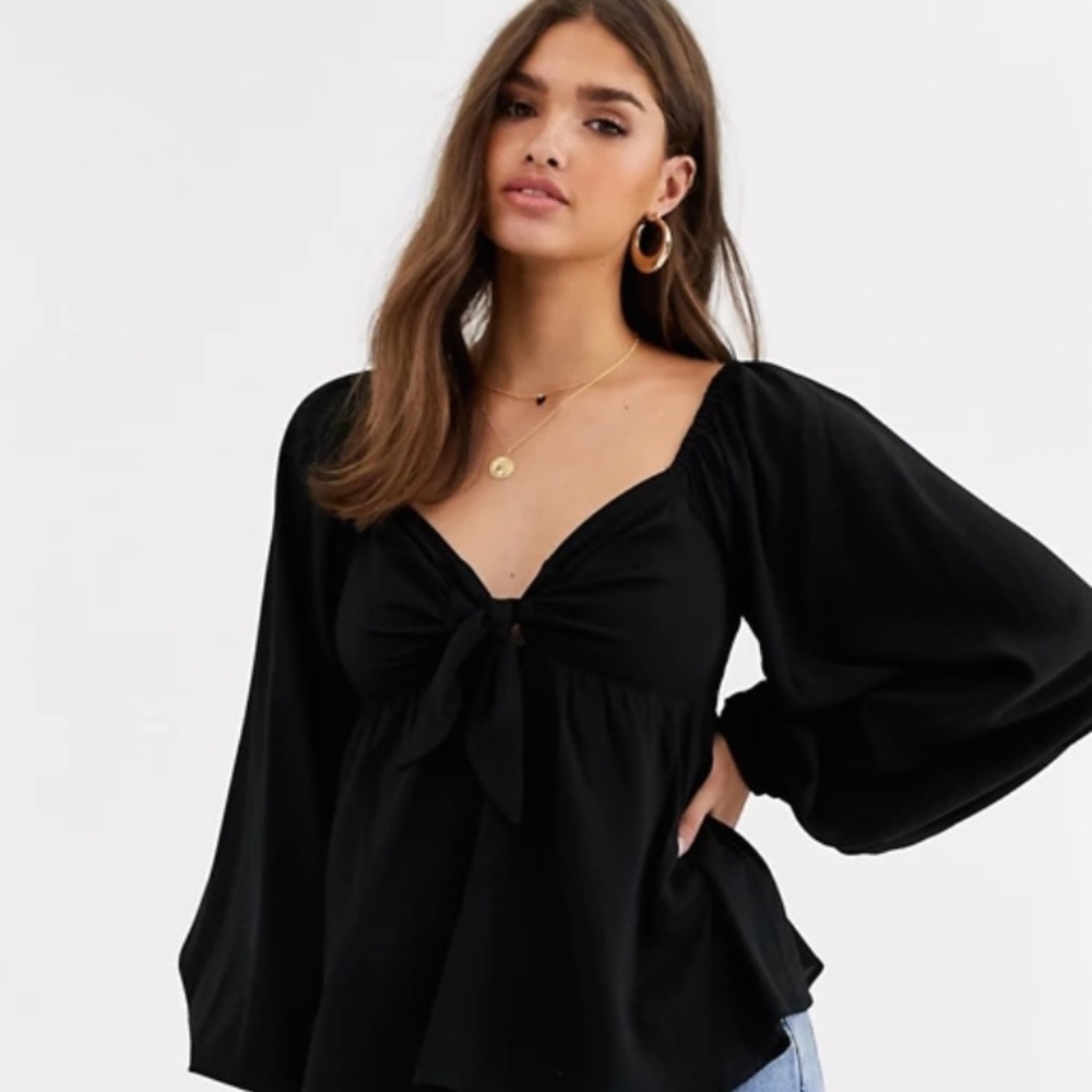 ASOS DESIGN Balloon sleeve, tie front top